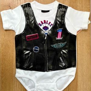 Harley-Davidson Baby Girls' Faux Leather Vest Short Sleeve Creeper - White